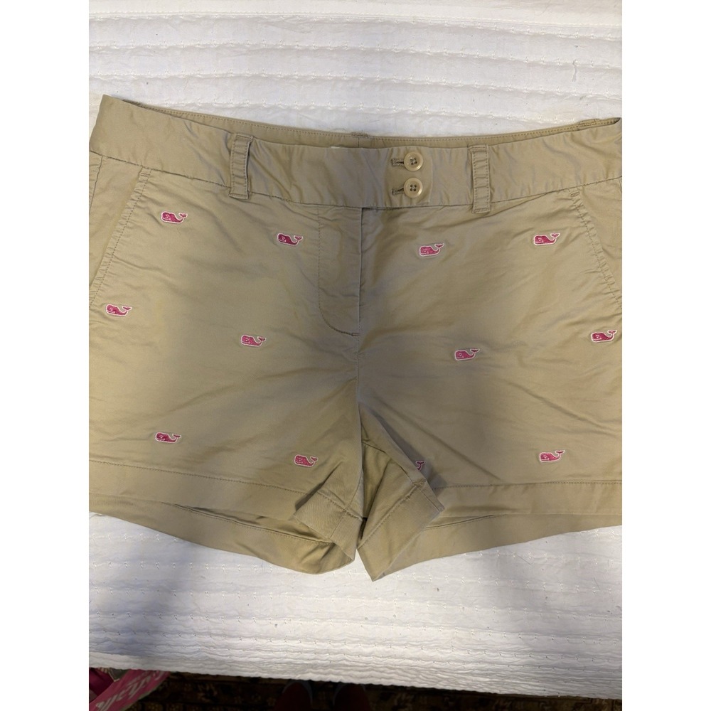 Vineyard Vines Khaki Shorts with Pink Whale Embroidery